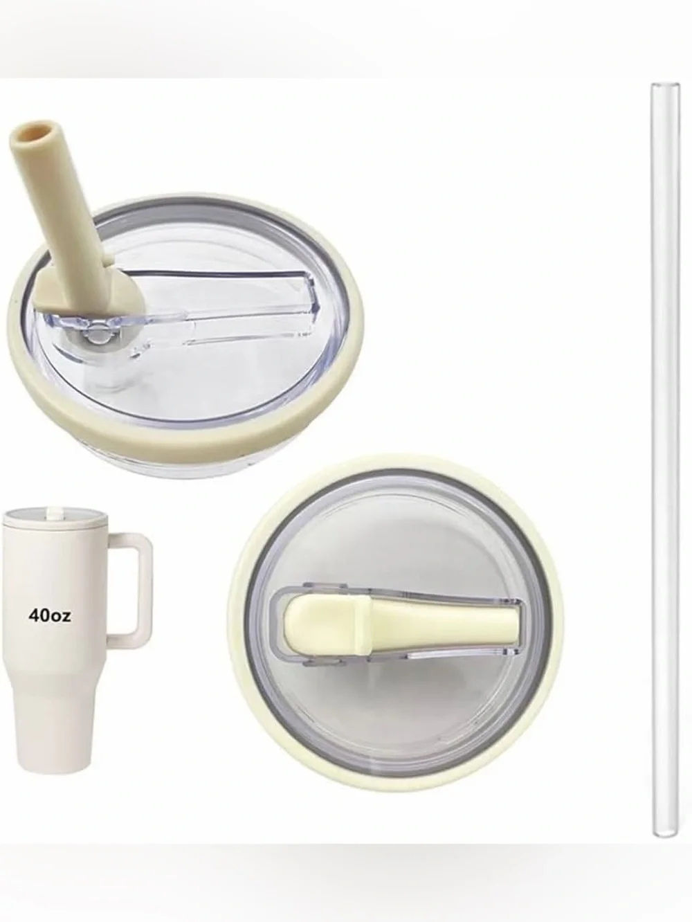 40oz Replacement Tumbler Lid with Straw & Soft Silicone Tip Cream
